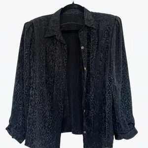 Black Textured Paris Vintage Button-Up Shirt Jacket
